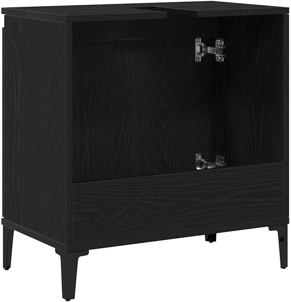 Black Oak Bathroom Sink Cabinet | 58x33x60cm Modern Vanity Storage