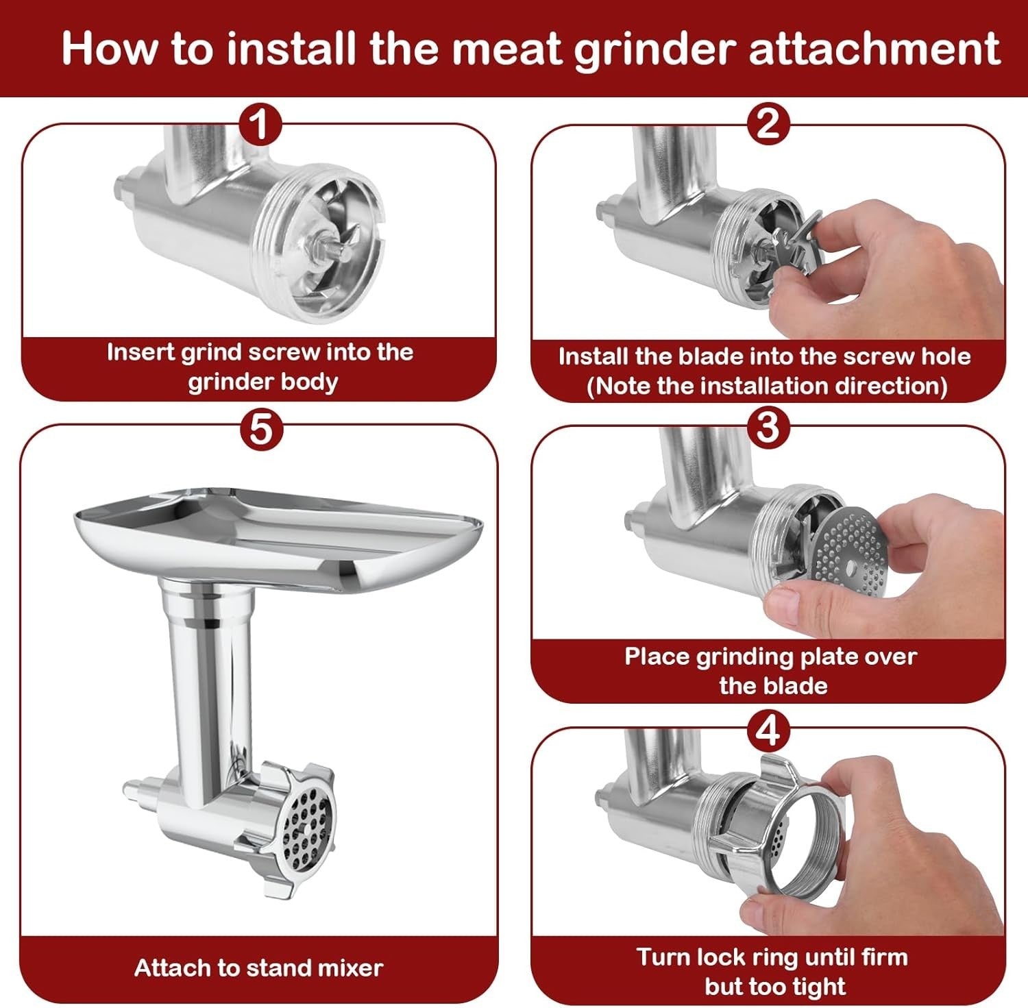 Food Grinder & Slicer Attachment Set Sausage Maker 4 Blade Kit