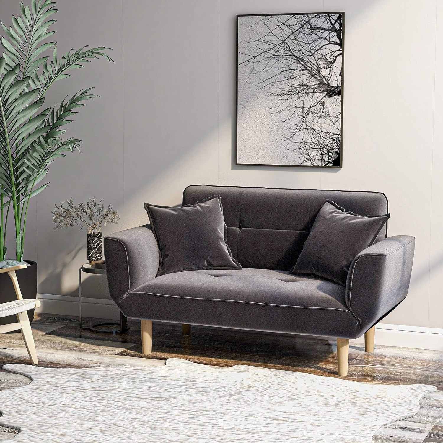2 Seater Sofa Bed Dark Grey Compact Couch Recliner for Small Spaces