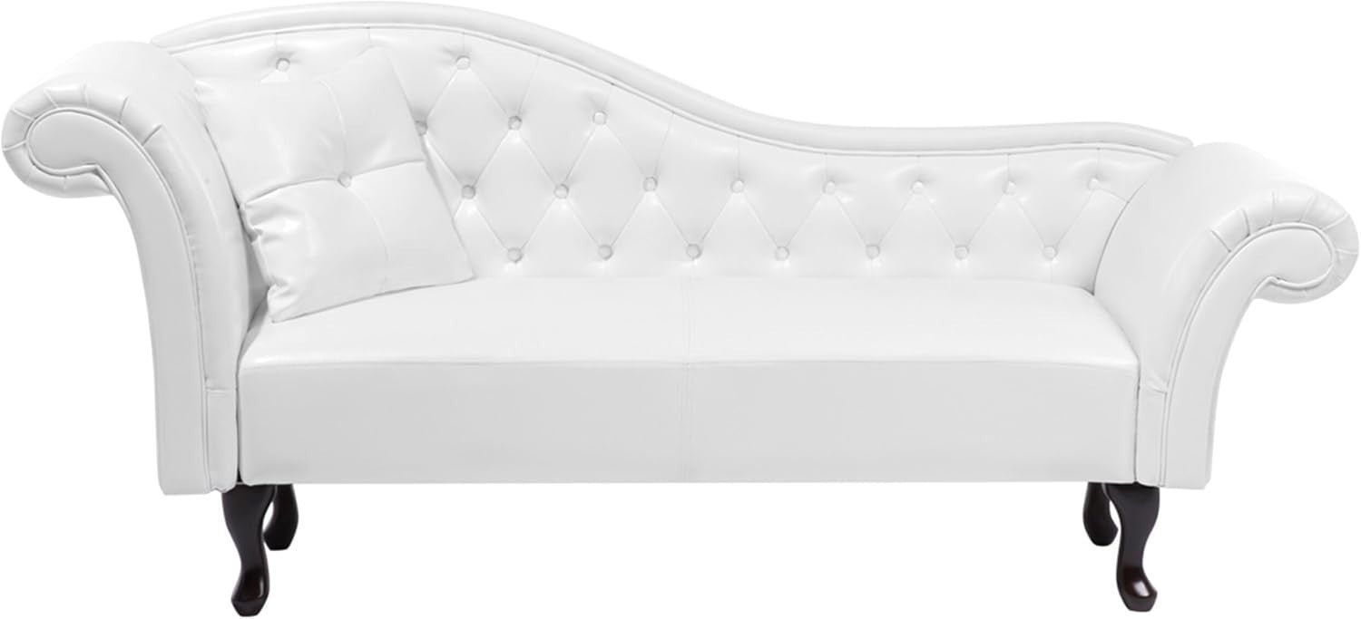 White Faux Leather Chaise Lounge Left Hand Tufted Chesterfield Sofa Seat