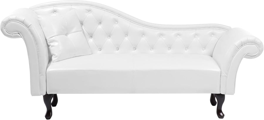 White Faux Leather Chaise Lounge Left Hand Tufted Chesterfield Sofa Seat