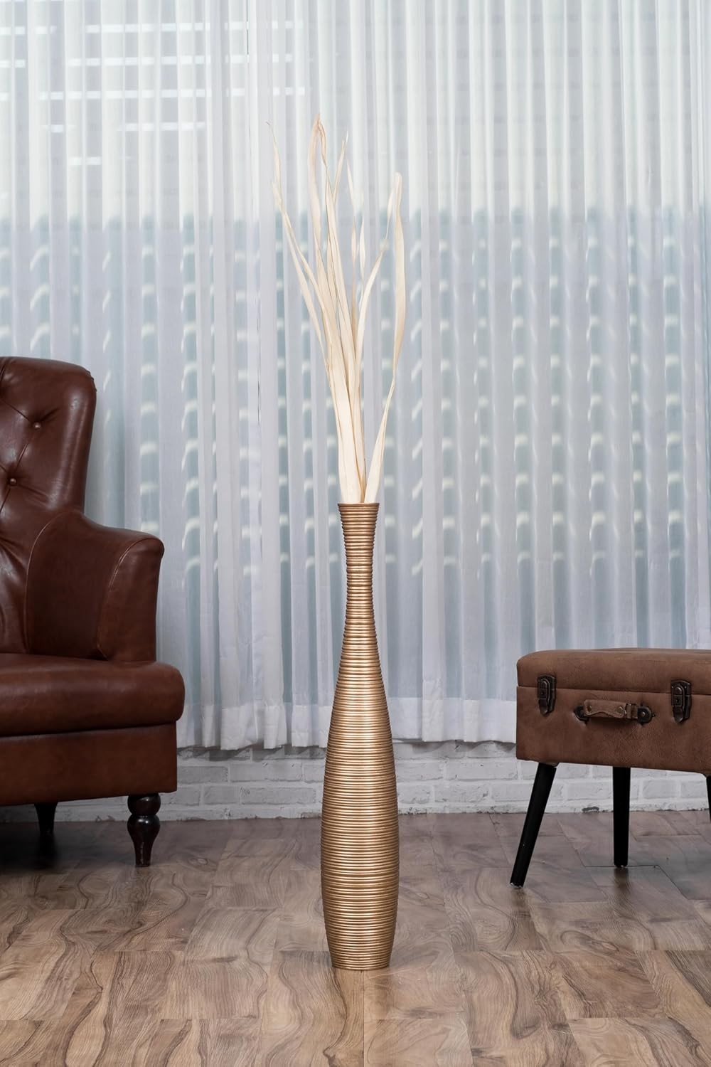 Gold Floor Vase 65cm Tall Wooden Decor for Pampas Grass