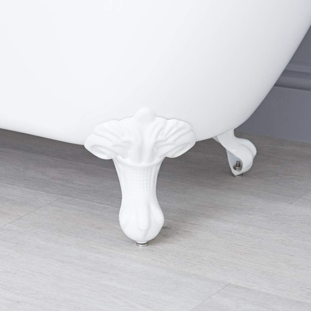 1780x825mm Freestanding Double Ended Roll Top Bath White Acrylic White Claw Feet