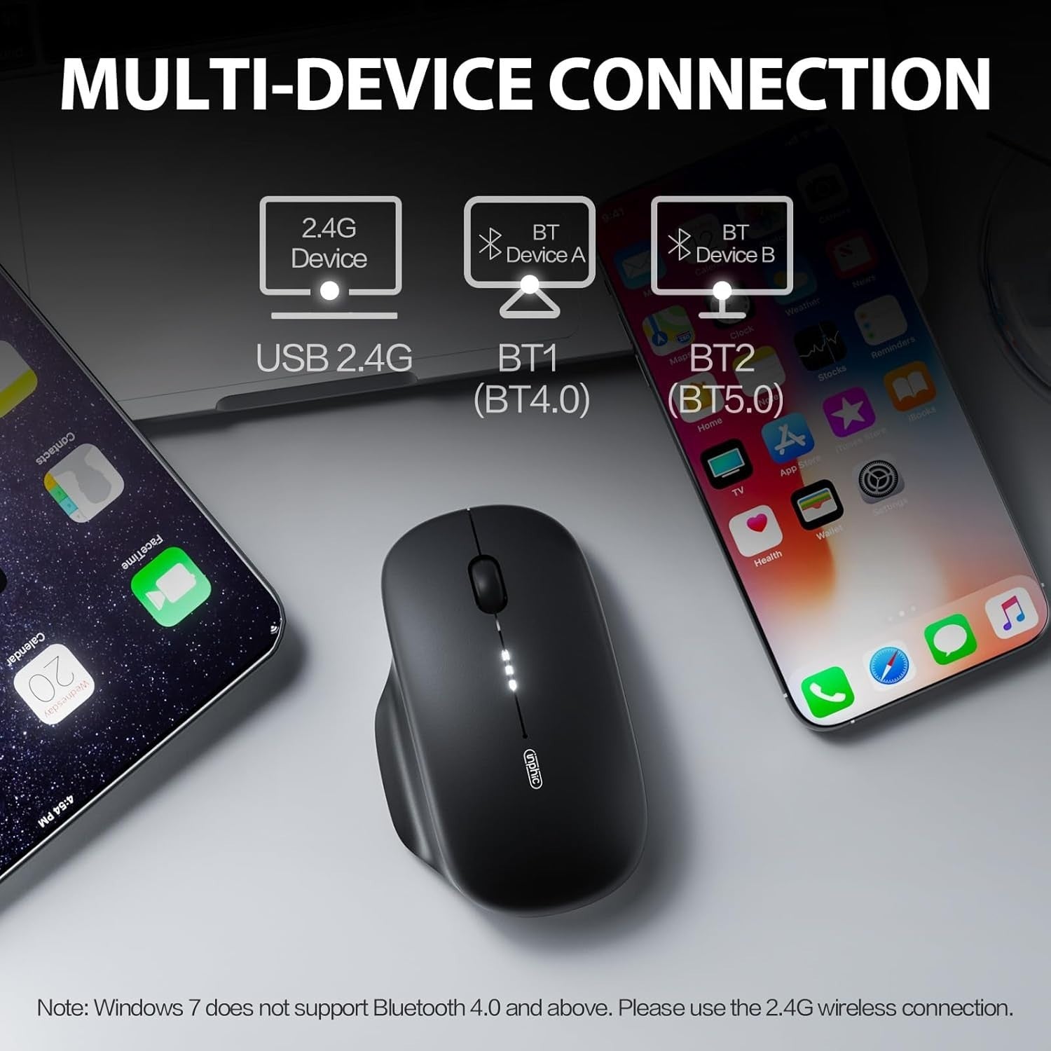Dual Mode Bluetooth Wireless Mouse Rechargeable Silent 2400 DPI Laptop PC