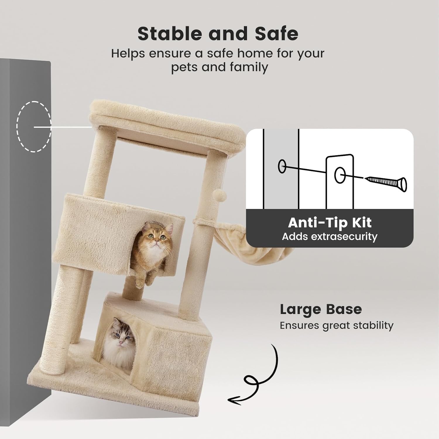 Cat Tree Tower 105cm 4 Level Scratching Post Condo Hammock Centre