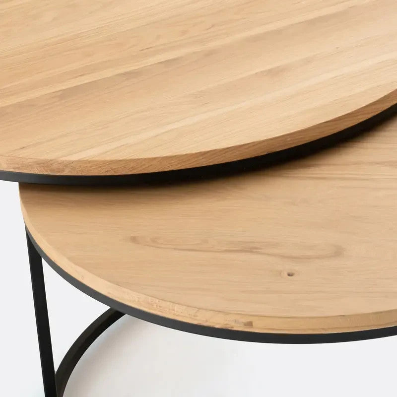 Round Oak Nesting Coffee Tables Set of 2 | Modern Living Room Furniture