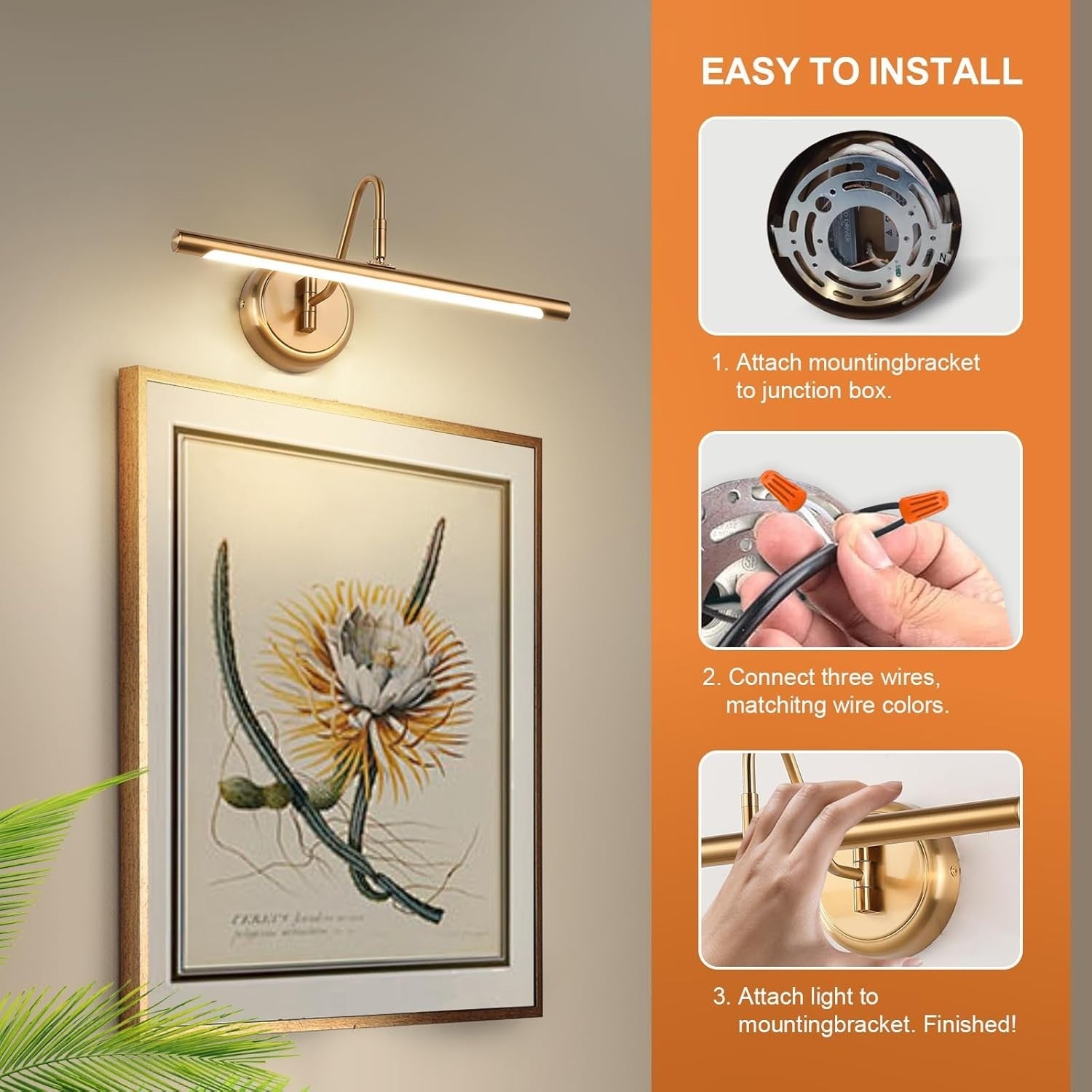 Modern Brass Picture Light 16.5" Dimmable LED Wall Lamp 3000K for Art