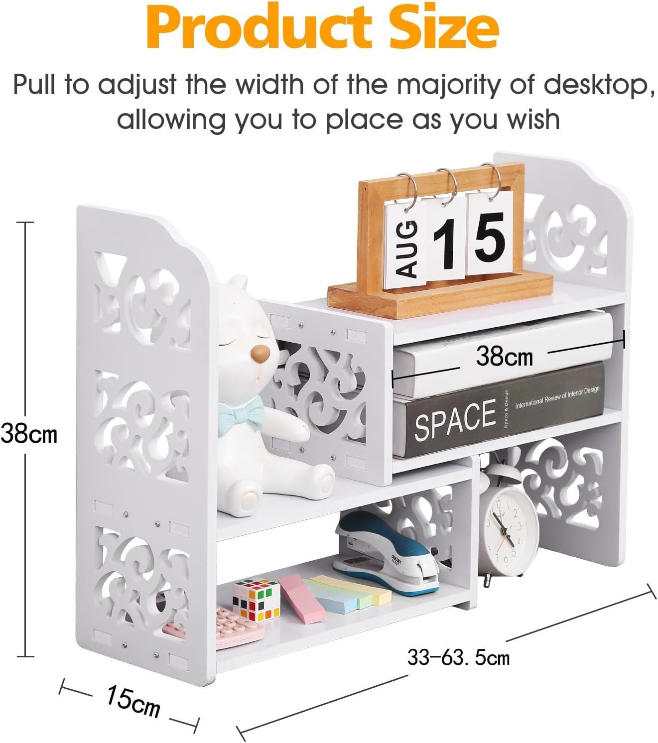 Adjustable Desk Bookshelf – Expandable PVC Desktop Organizer for Office & Home