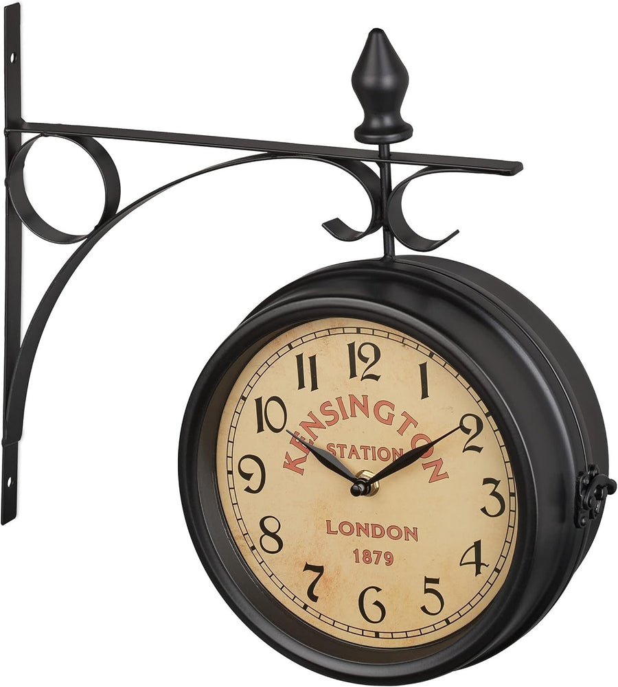 Vintage Double Sided Wall Clock Retro Railway Style Iron Outdoor Decor