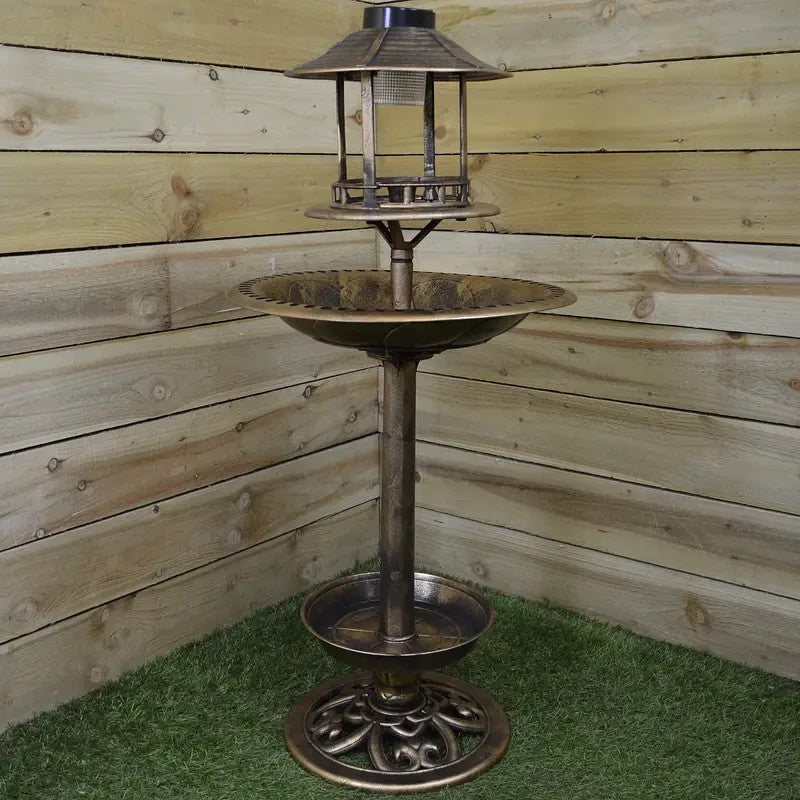 110cm Resin Garden Bird Bath Table Feeder with Solar Light Outdoor