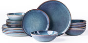 18pc Stoneware Dinnerware Set Blue Reactive Blue Plates Bowls Dishwasher Safe