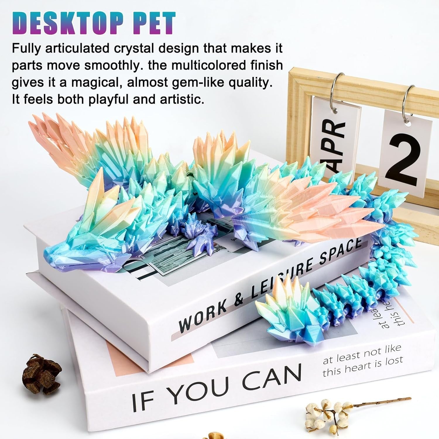Large 3D Printed Crystal Winged Dragon Articulated Fidget Desk Decor