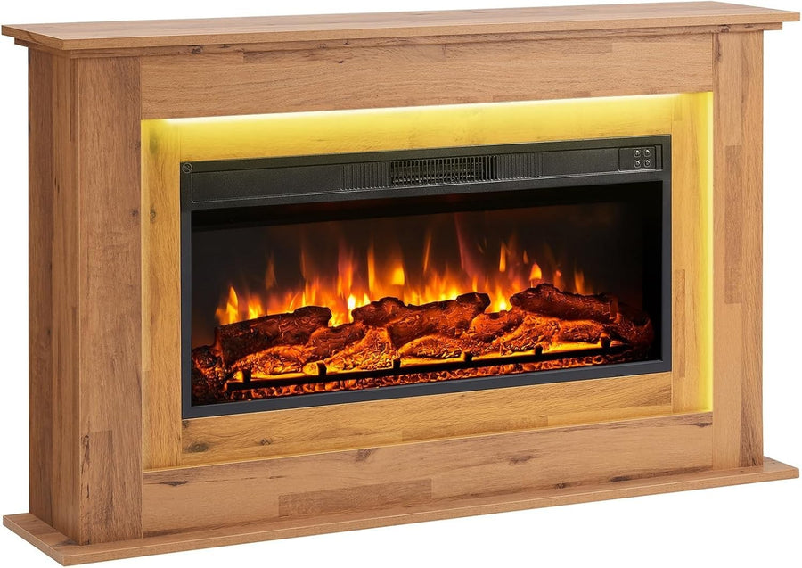 50" Electric Fireplace Heater Freestanding 2000W Realistic Flame LED