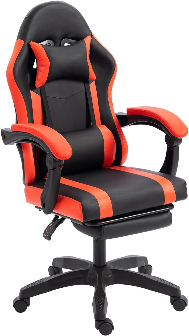 Ergonomic Gaming Chair Recliner with Footrest Lumbar Support Red
