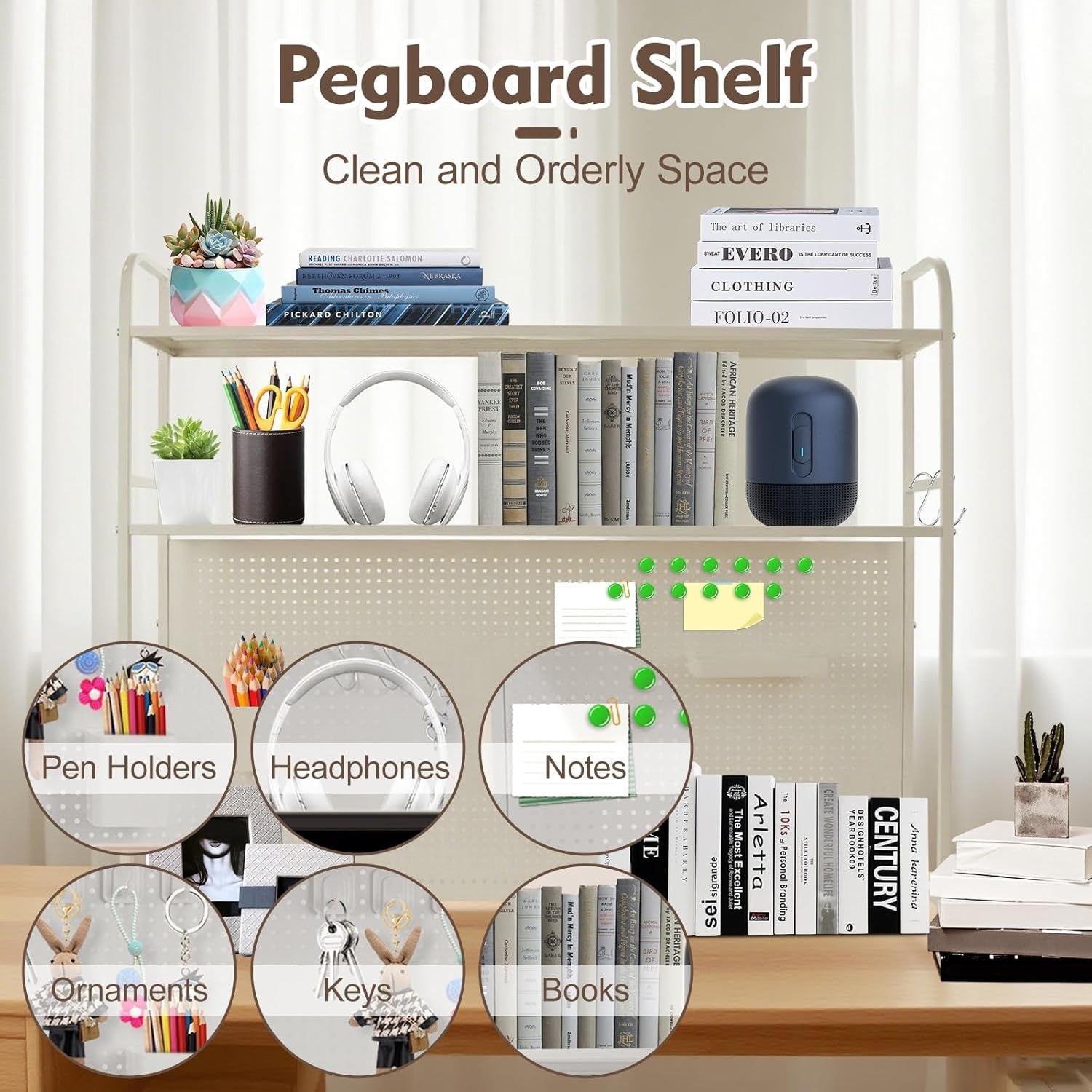2-Tier Desktop Shelf with Pegboard Space-Saving Metal Storage Rack