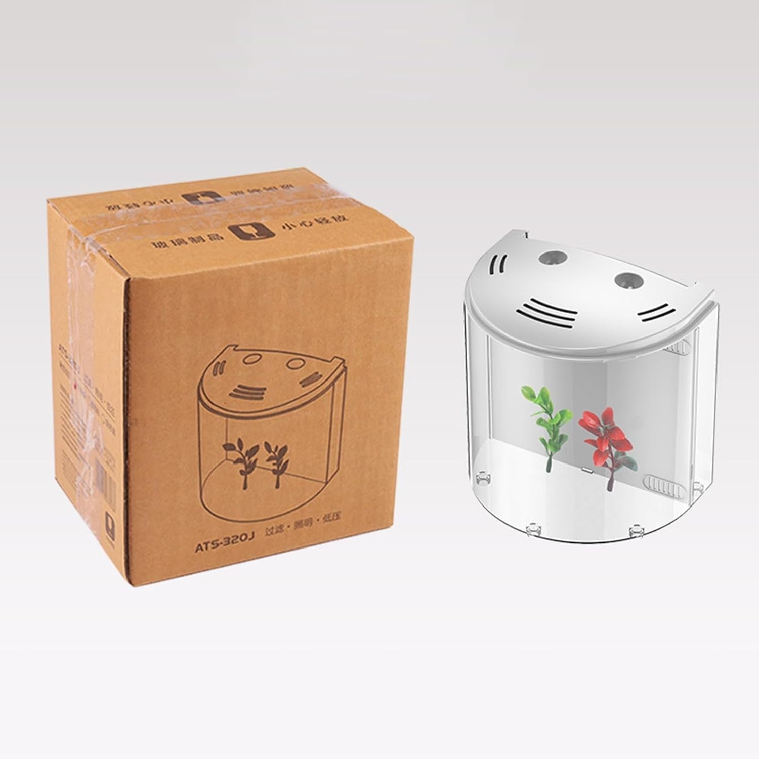 Small Betta Fish Tank Desktop Aquarium w/ Pump Clear Acrylic Bowl