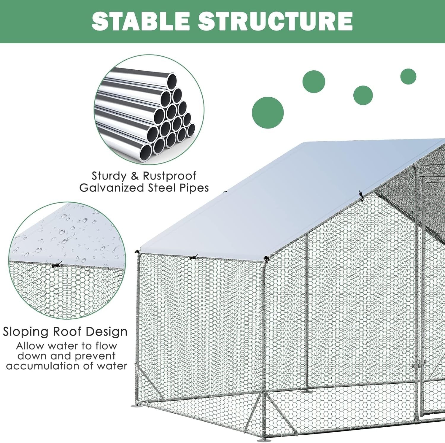 Large Walk In Chicken Coop 3x2m Galvanised Run UV Cover Cage