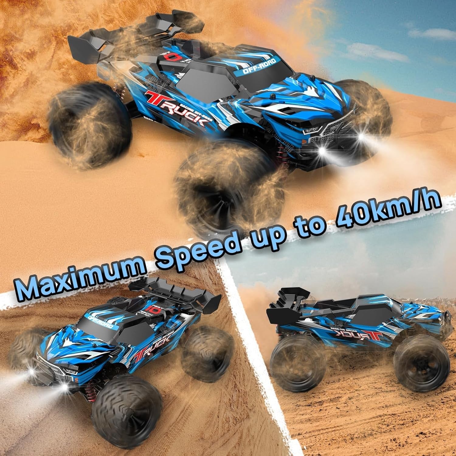 1:16 4WD High Speed RC Car 40KM/H Off-Road Monster Truck 2 Batteries for Kids