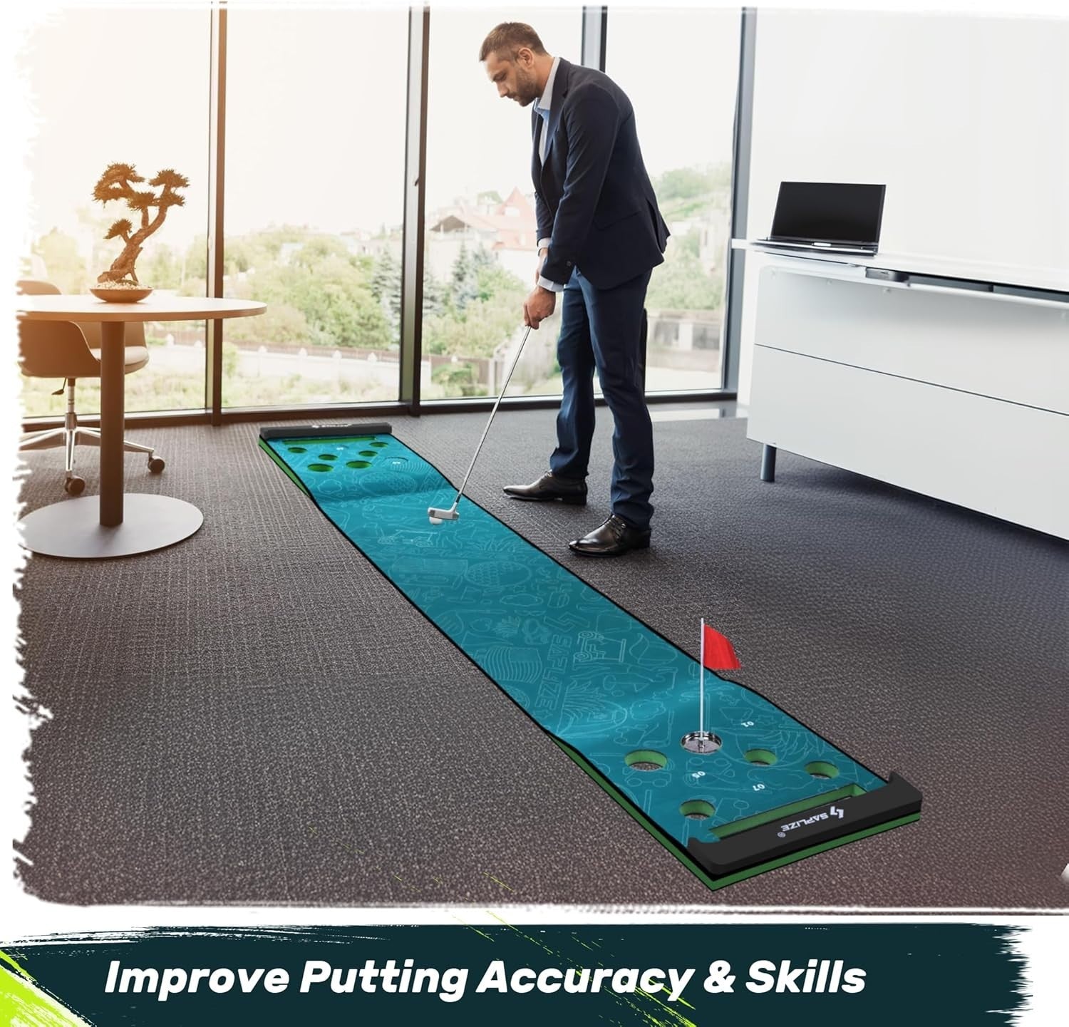 Golf Putting Green Mat Set Indoor Outdoor Practice Trainer Pong Game