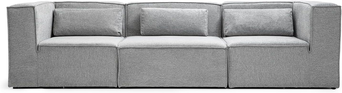 Modular 4 Seater Sofa Basket Weave Fabric Deep Cushions Grey 282cm Wide