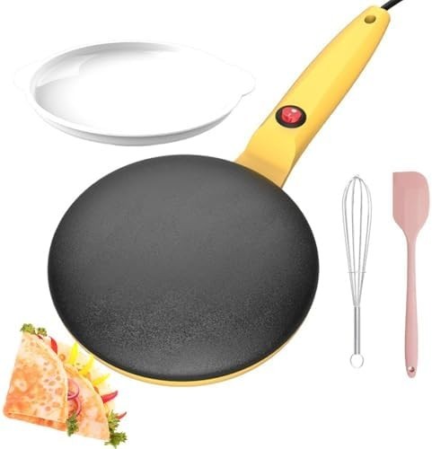 Electric Crepe Maker 8" Non-Stick Handheld Pancake Maker Auto Thermostat Pink