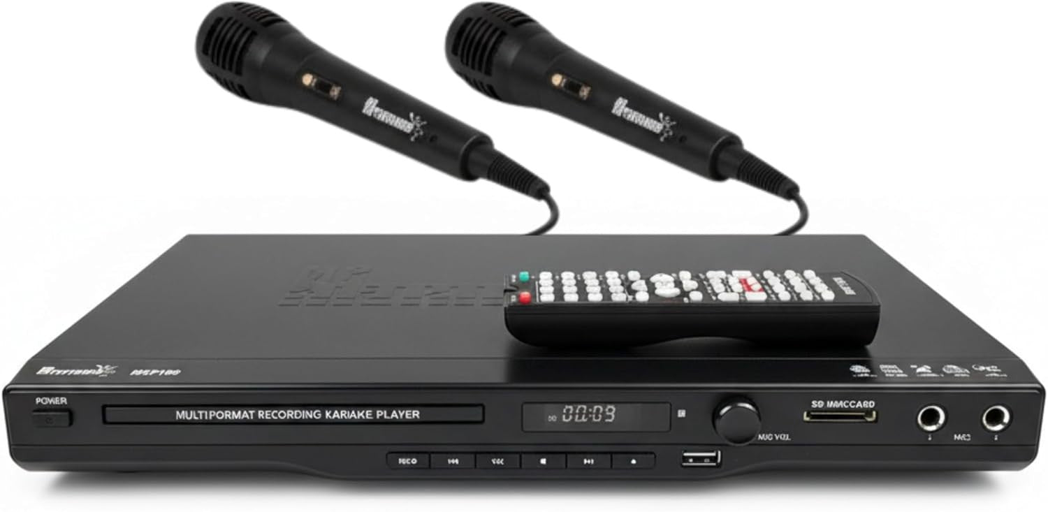 Karaoke Machine CDG DVD Player 2 Mics 200 Songs Echo SD Record