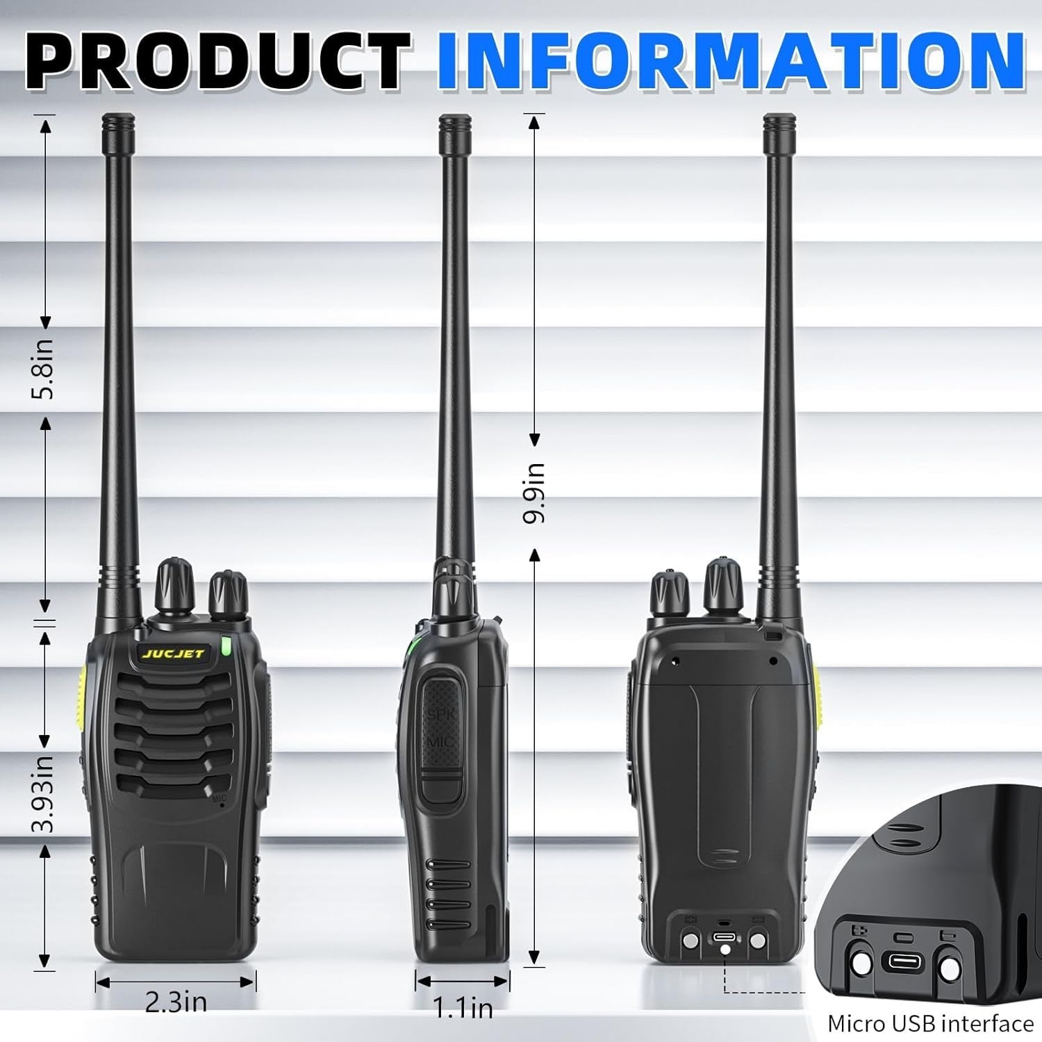 888HD Walkie Talkies 2 Pack Long Range 16CH UHF 2 Way Radios