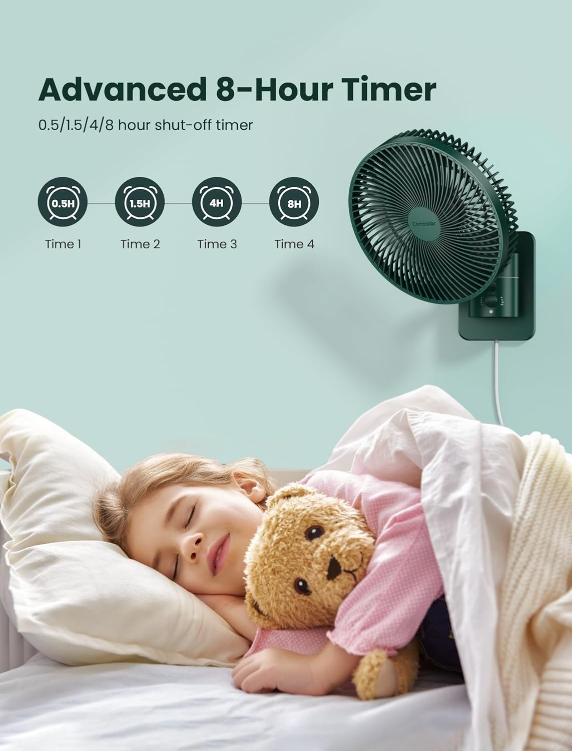 8.5" Wall Mounted Fan – 4-Speed Quiet Air Circulator w/ Remote Control & Timer