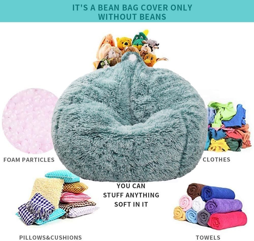 Fluffy Faux Fur Bean Bag Chair Kids Adults Plush Storage Soft Cozy Seat