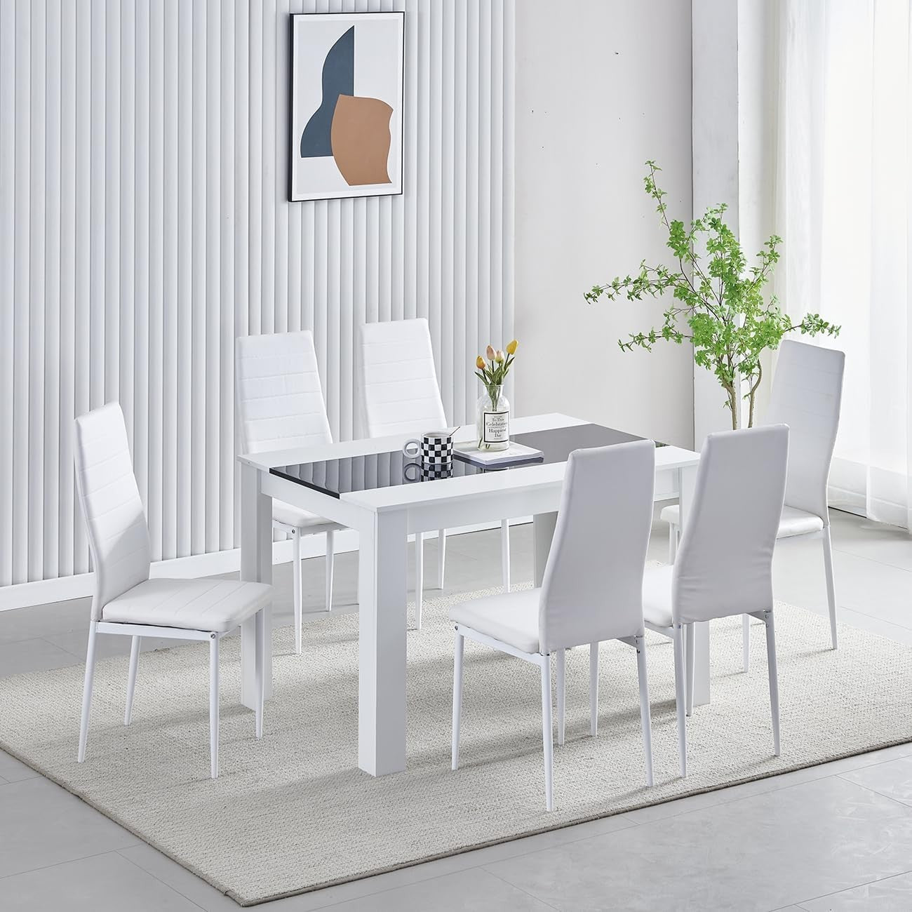 White Dining Table Set 4 Chairs Space Saving Modern Kitchen Furniture