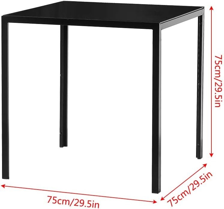 Modern Black Glass Dining Table 75cm Square Tempered Top Metal Legs Small Space
