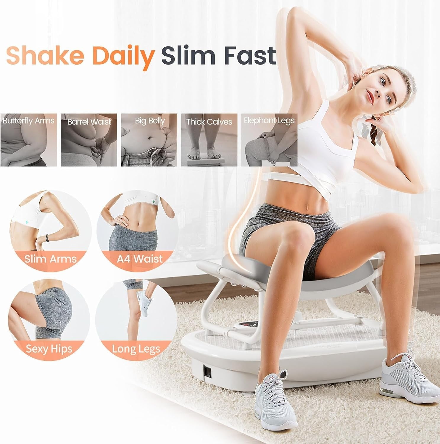 Grey 3D Vibration Plate Fitness Chair 150 Speeds Folding Home Workout