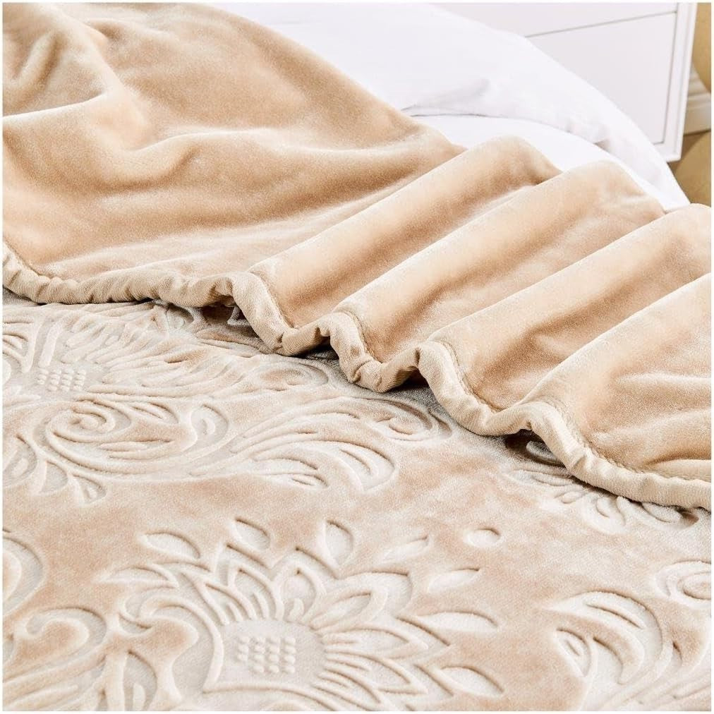 Natural 4kg Damask Sherpa Weighted Blanket 200x240cm King Size