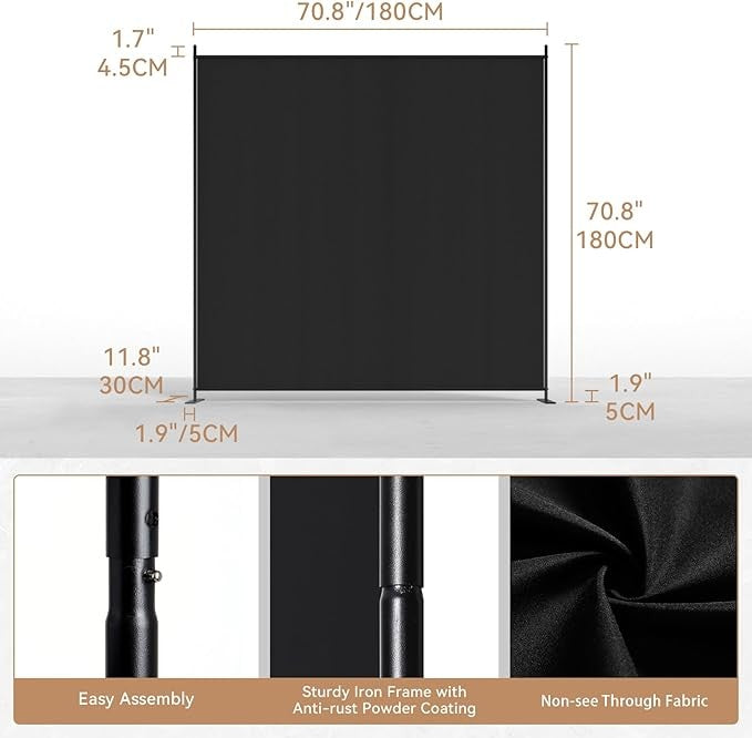 6FT Folding Room Divider Black Privacy Screen Partition Wall Office Home