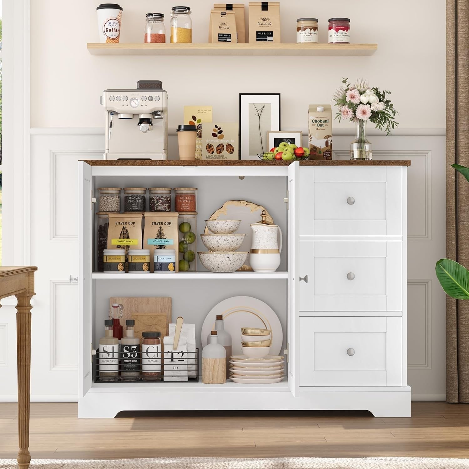 Modern White Sideboard Cabinet with Drawers – Kitchen Hallway Storage