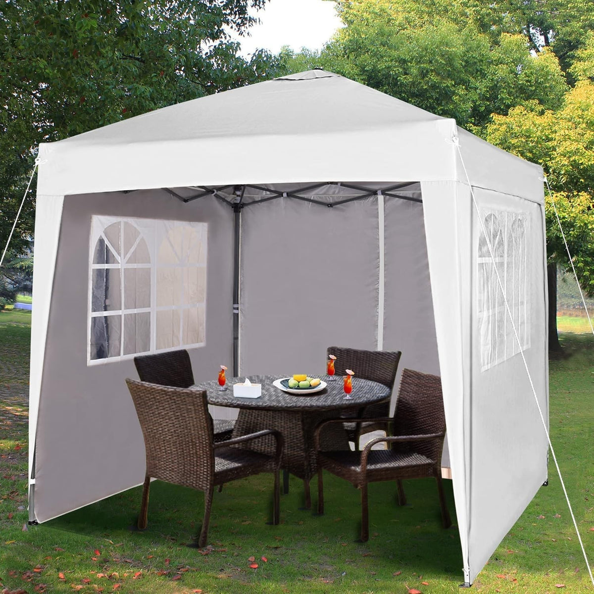 2x2m Pop Up Gazebo Waterproof w/ Sides White Silver Protective Canopy
