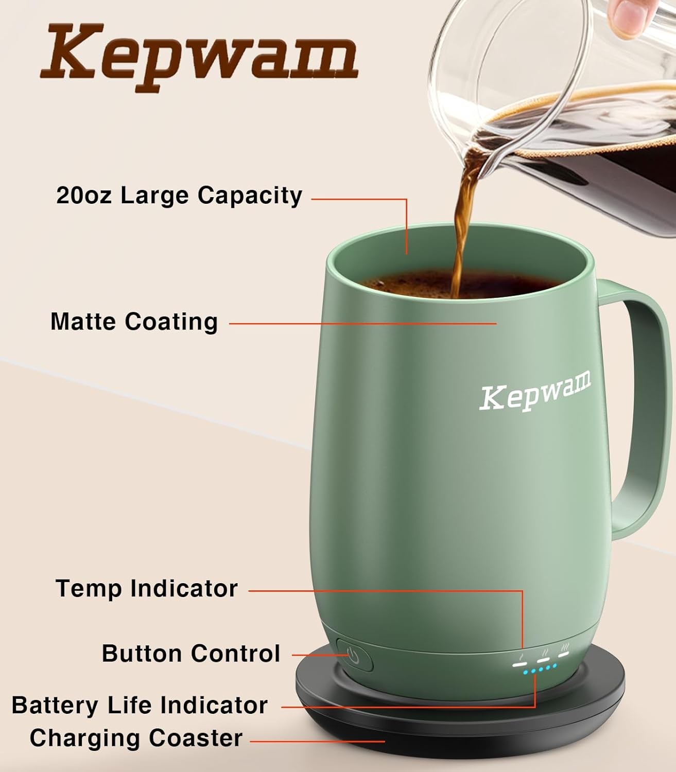 Self Heating Coffee Mug 20oz Smart Temperature Control Battery