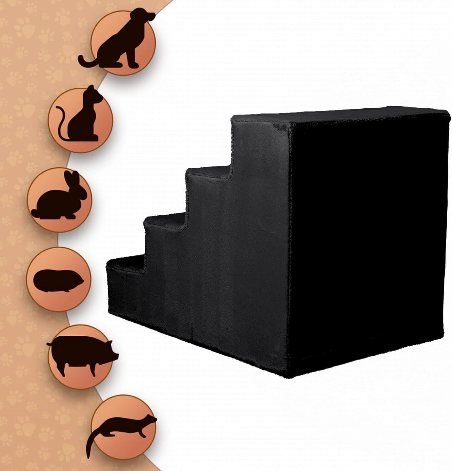 Mg Design 4-Step Pet Stairs Wooden Frame Dog Steps with Soft Faux Fur 22x16x18in