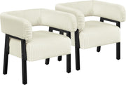 Corduroy Tub Chair Set of 2 Accent Armchairs with Pocket Beige