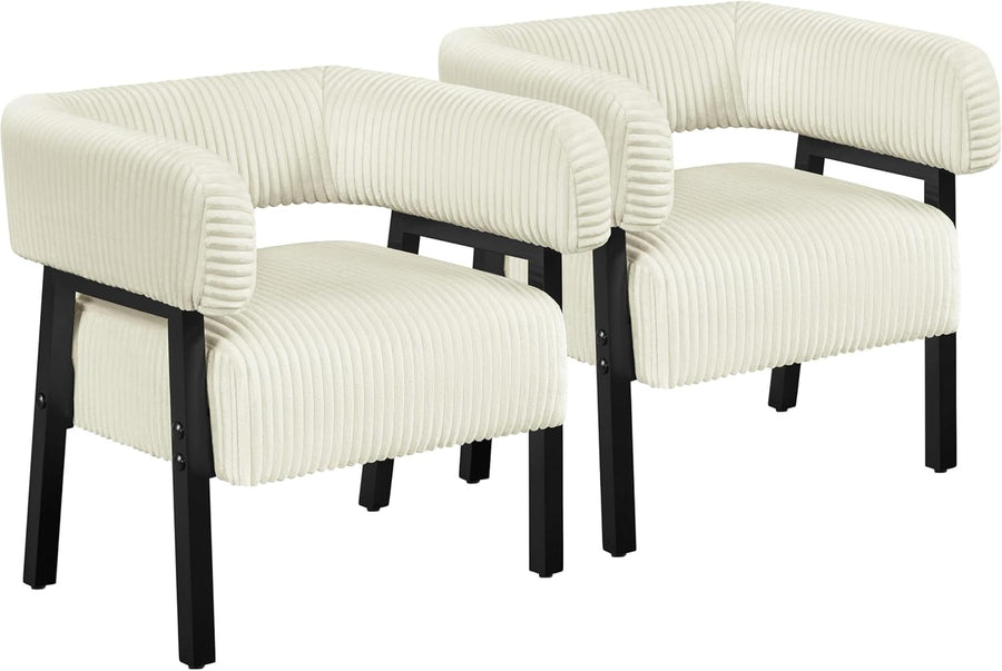 Corduroy Tub Chair Set of 2 Accent Armchairs with Pocket Beige
