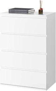 Modern White 4 Drawer Chest Tall Storage Cabinet for Bedroom Office Home