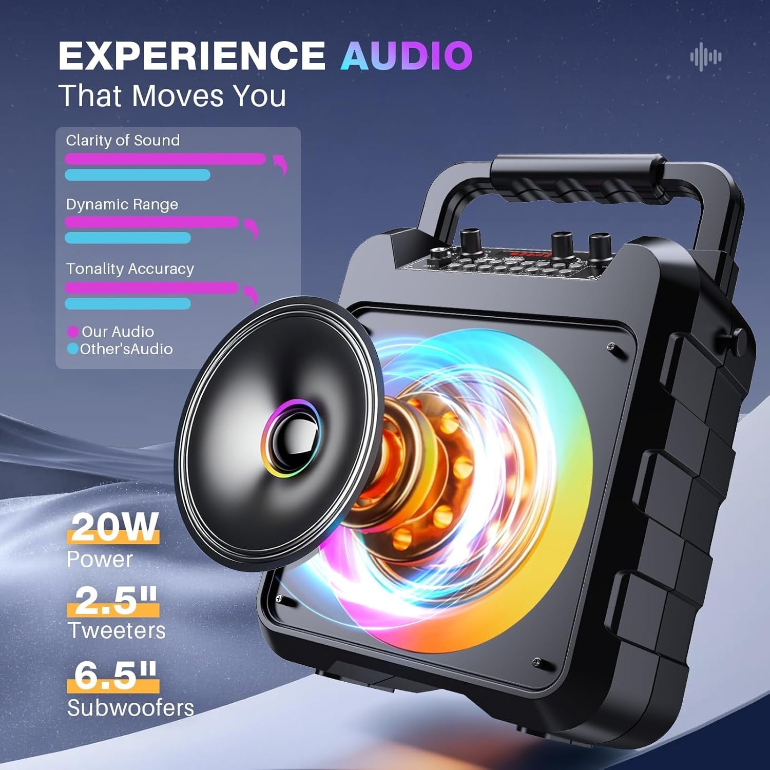 Karaoke Machine with 2 Wireless Mics Bluetooth PA Speaker LED