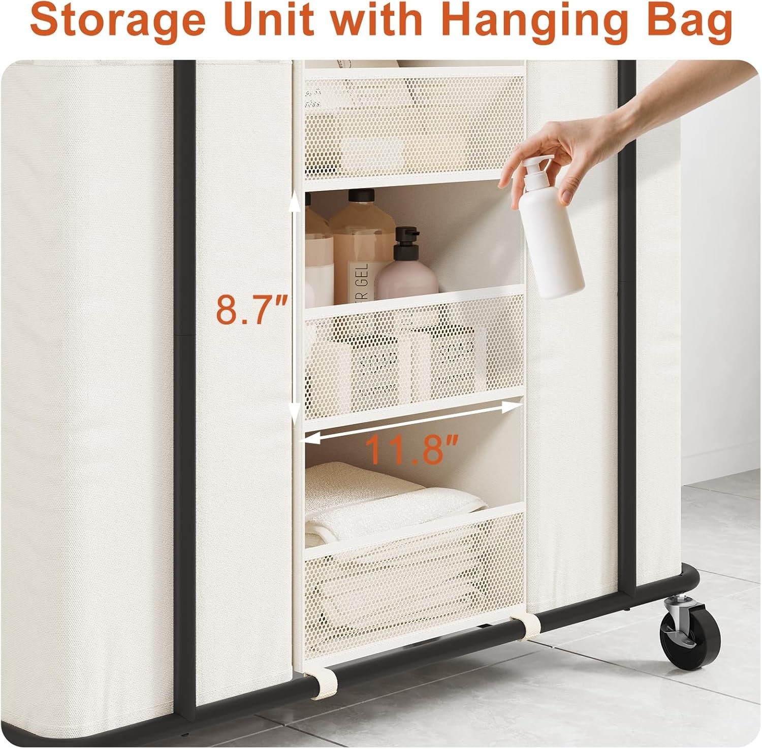 200L Rolling Laundry Sorter 2 Section Cart with Shelves & Hanging Bags Beige