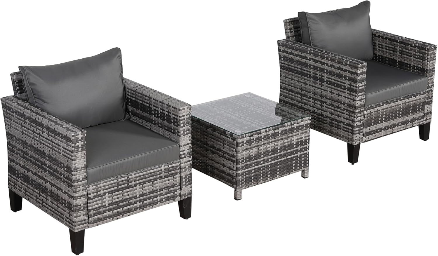 Outdoor Rattan Bistro Sofa Set 2 Seater with Coffee Table Compact Patio Lounge