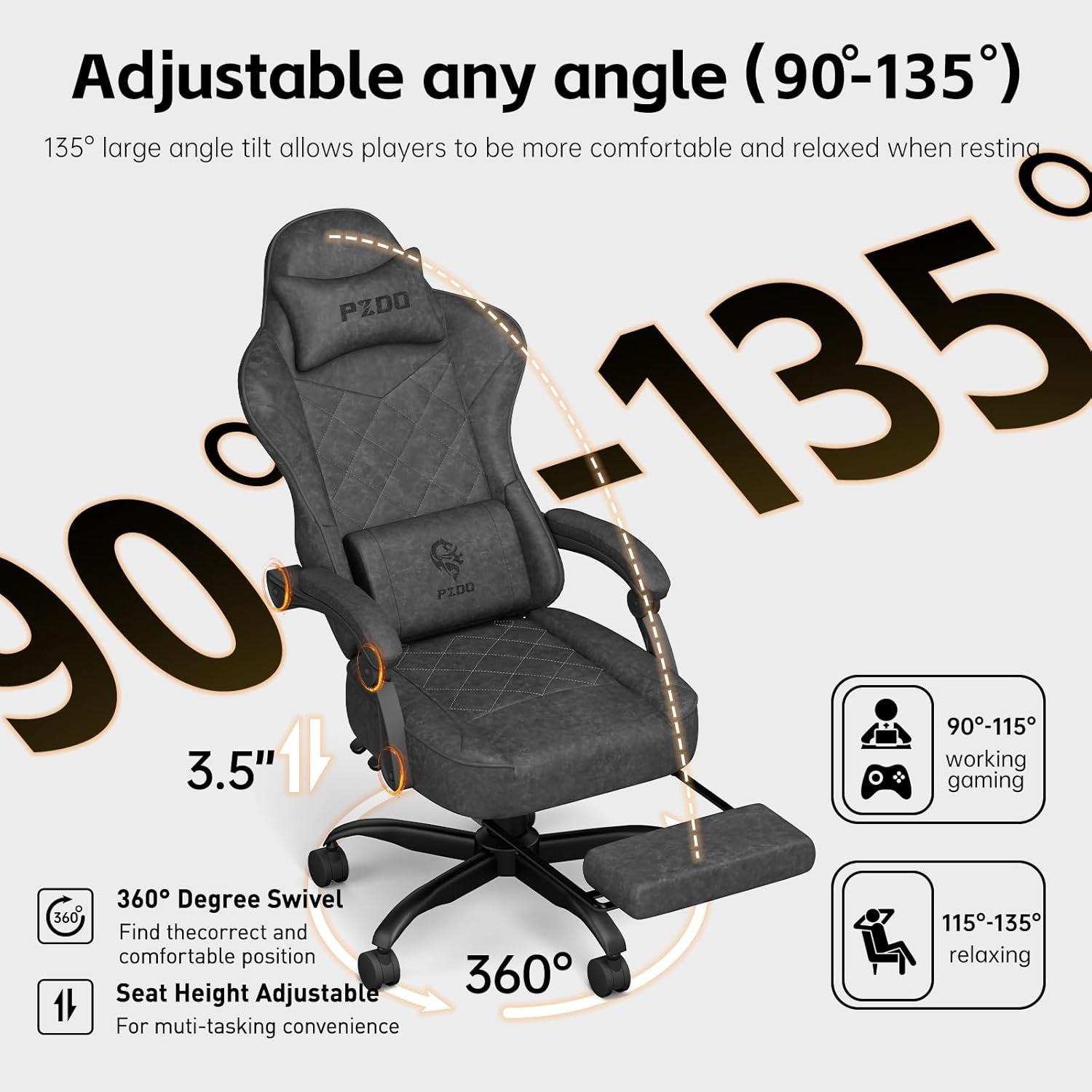 Ergonomic Gaming Chair Fabric Recliner w/ Footrest 350lbs