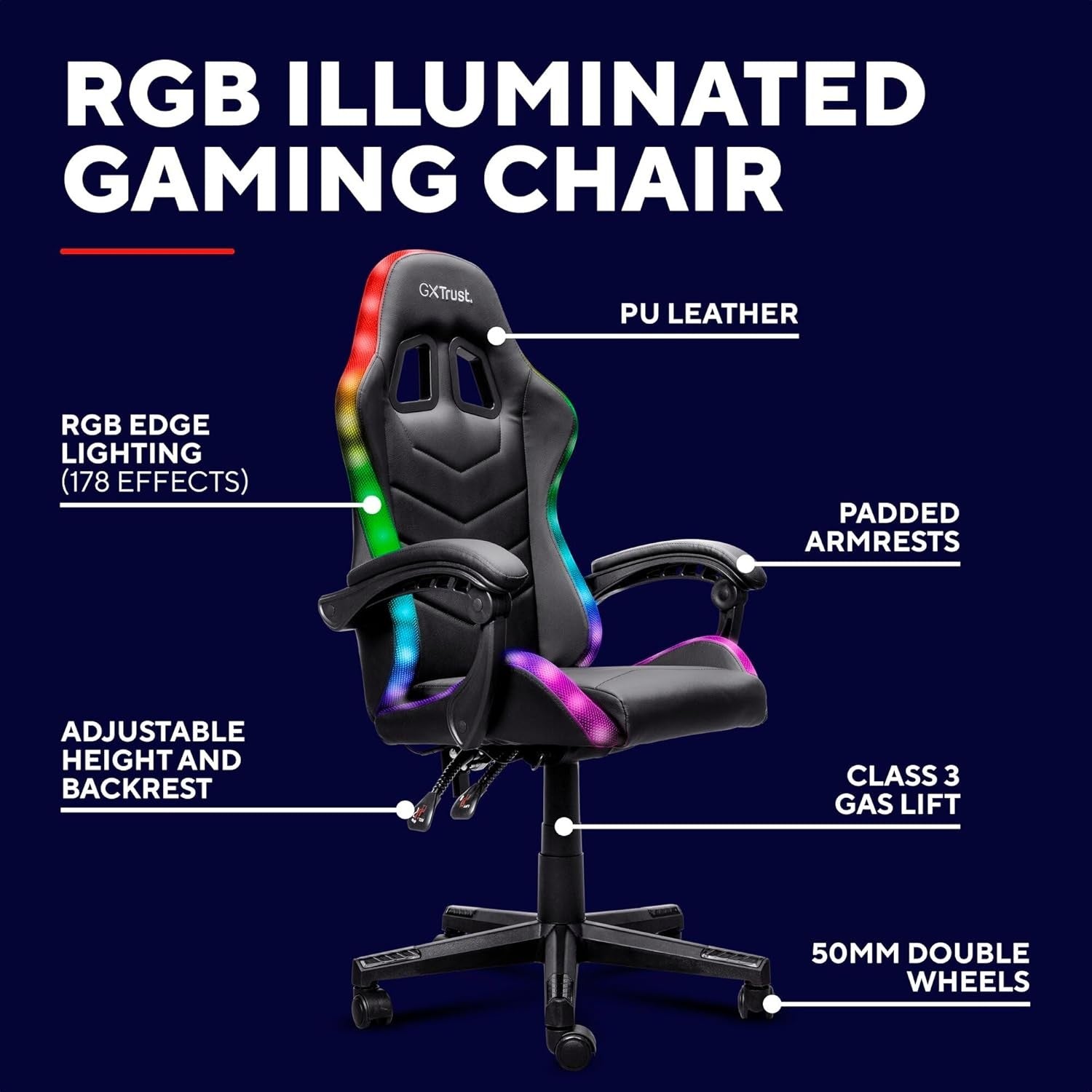 RGB LED Gaming Chair High Back Swivel PU Leather Black