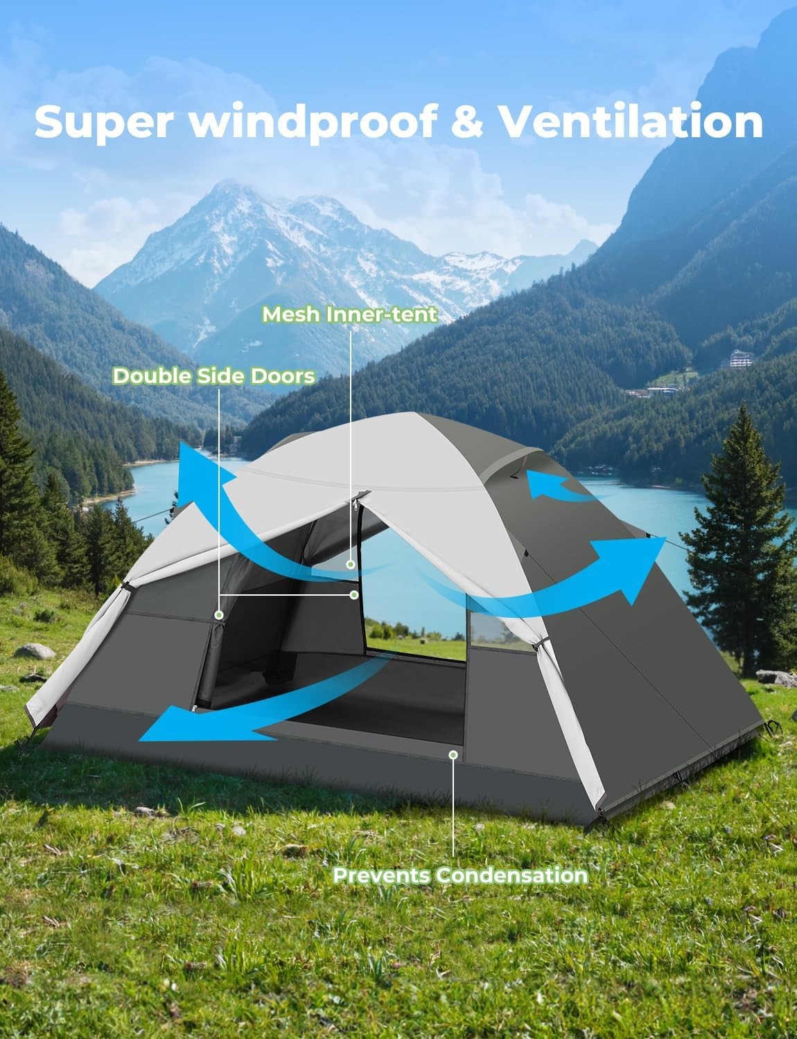 Grey 1-2 Man Waterproof Camping Tent – Lightweight Dome Tent PU3000