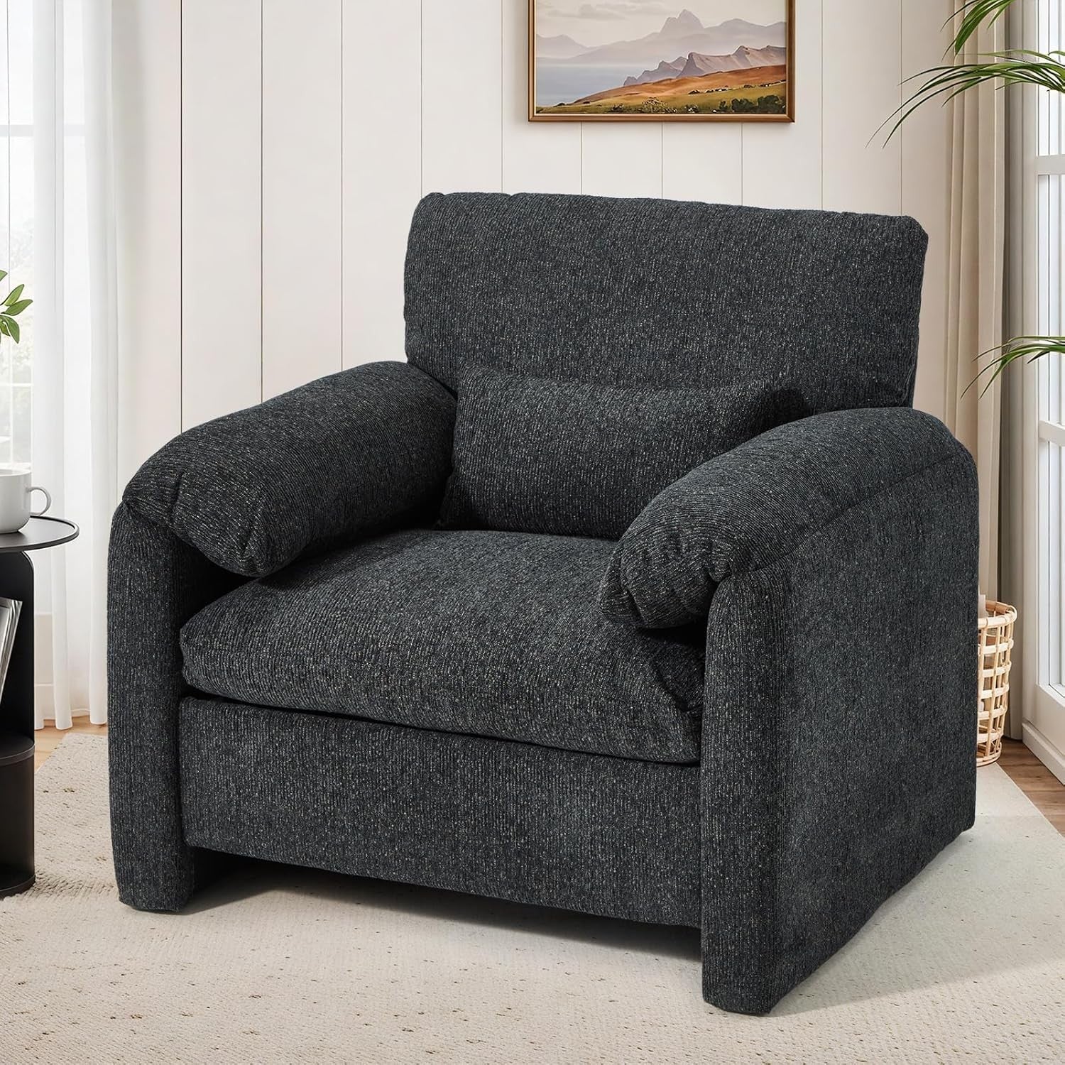 Oversized Tub Chair Velvet Padded Armchair Spacious Seat for Living Room