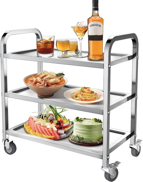 3 Tier Stainless Steel Kitchen Trolley Cart on Wheels Lockable Utility Cart