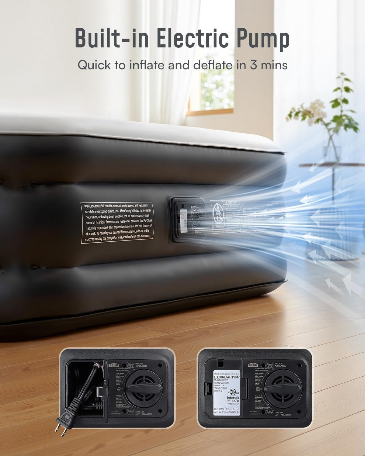 Double Air Bed Inflatable Mattress Electric Pump 46cm High Fast Inflate